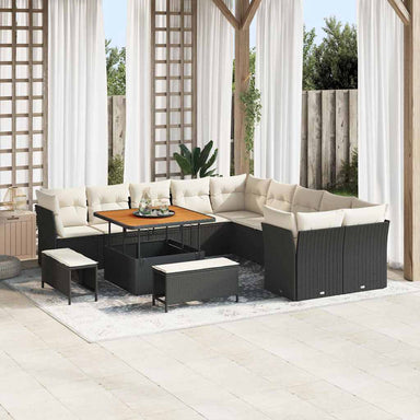 Tuin Sofa Set 13 st Zwart en Crème poly rattan