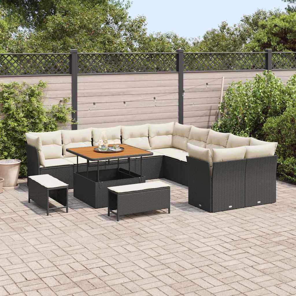 Tuin Sofa Set 13 st Zwart en Crème poly rattan