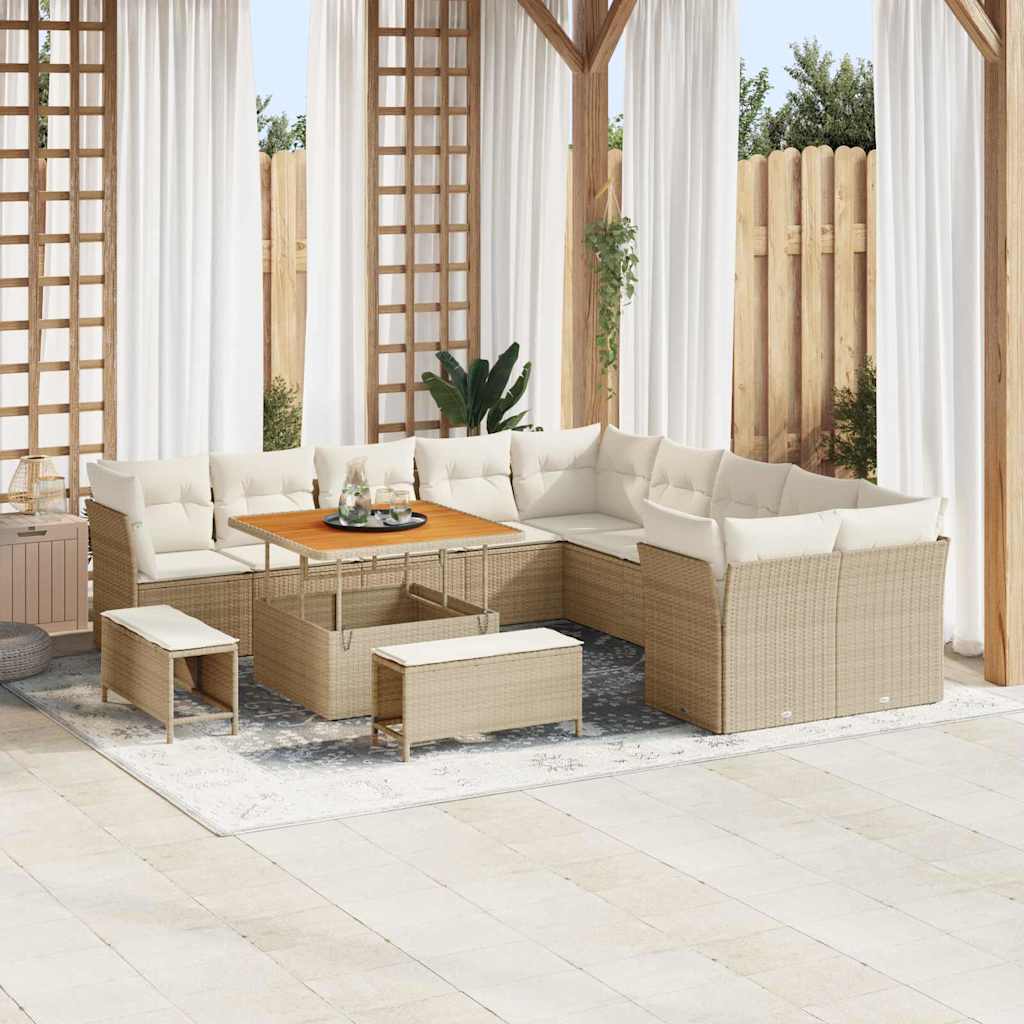 Tuin Sofa Set 13 st Beige en Crème poly rattan