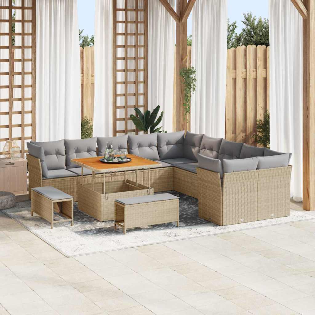 Tuin Sofa Set 13 st Beige en Licht Grijs poly rattan