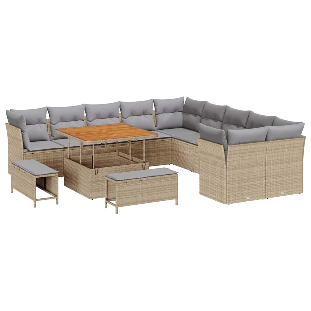 Tuin Sofa Set 13 st Beige en Licht Grijs poly rattan