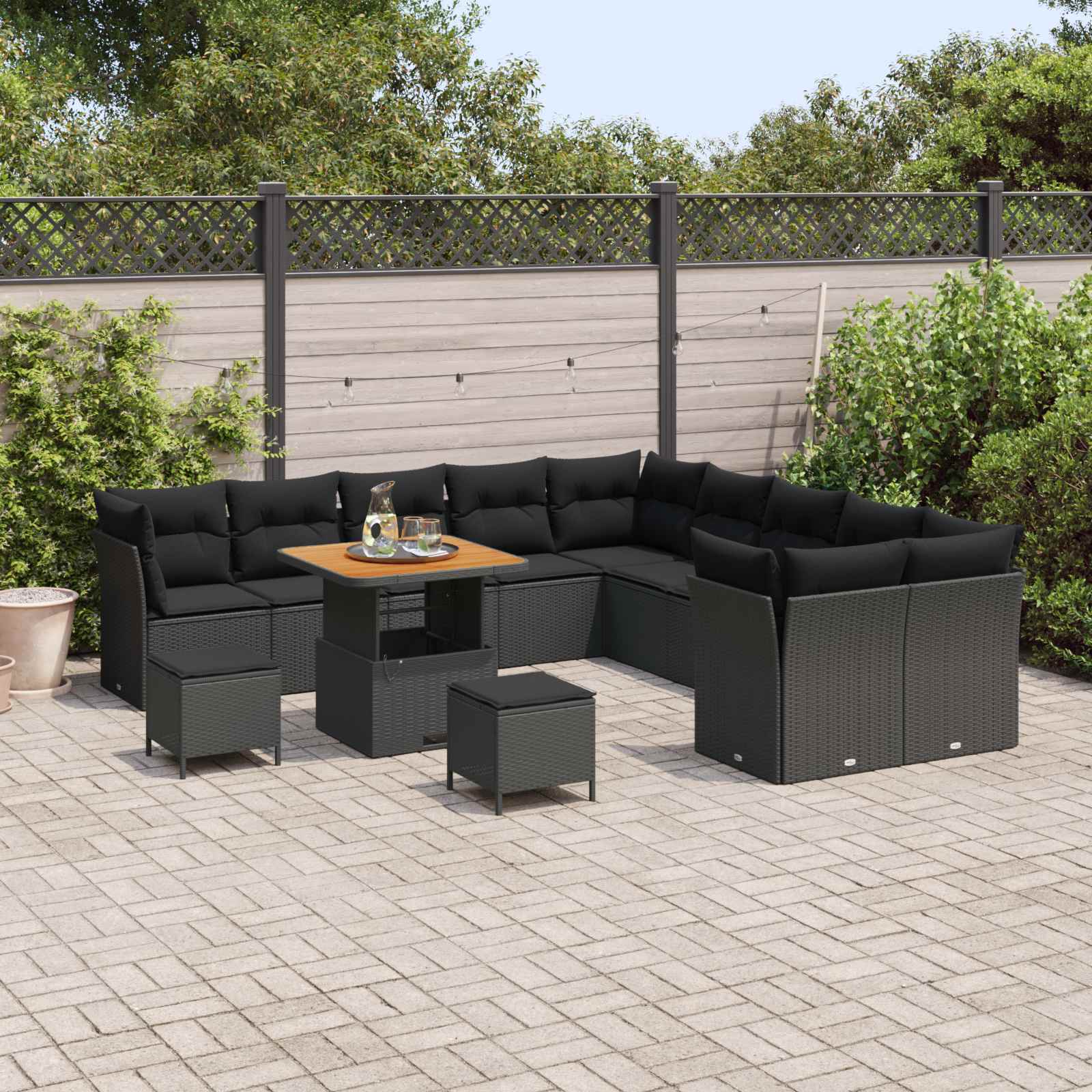 Tuin Sofa Set 13 st Zwart poly rattan