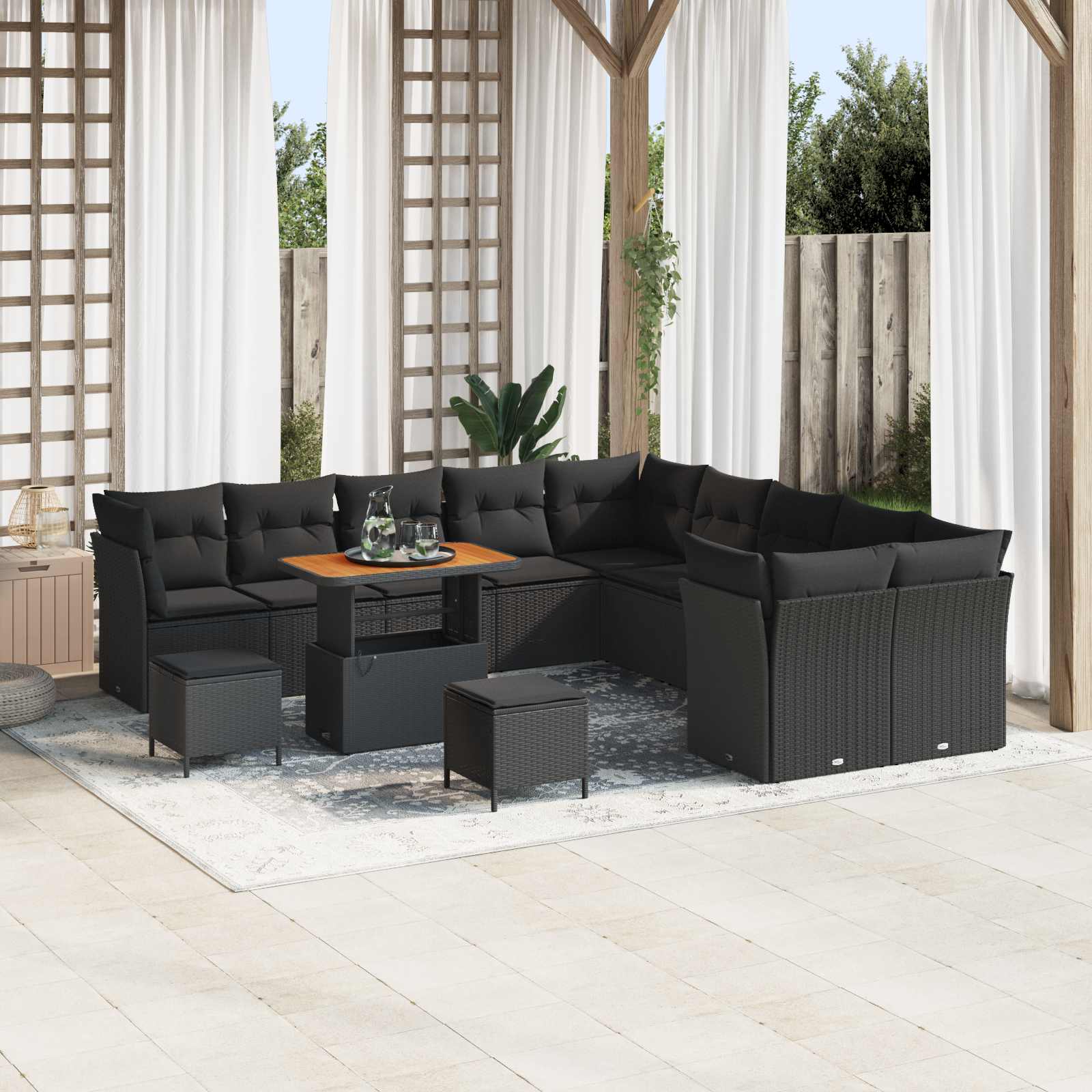 Tuin Sofa Set 13 st Zwart poly rattan