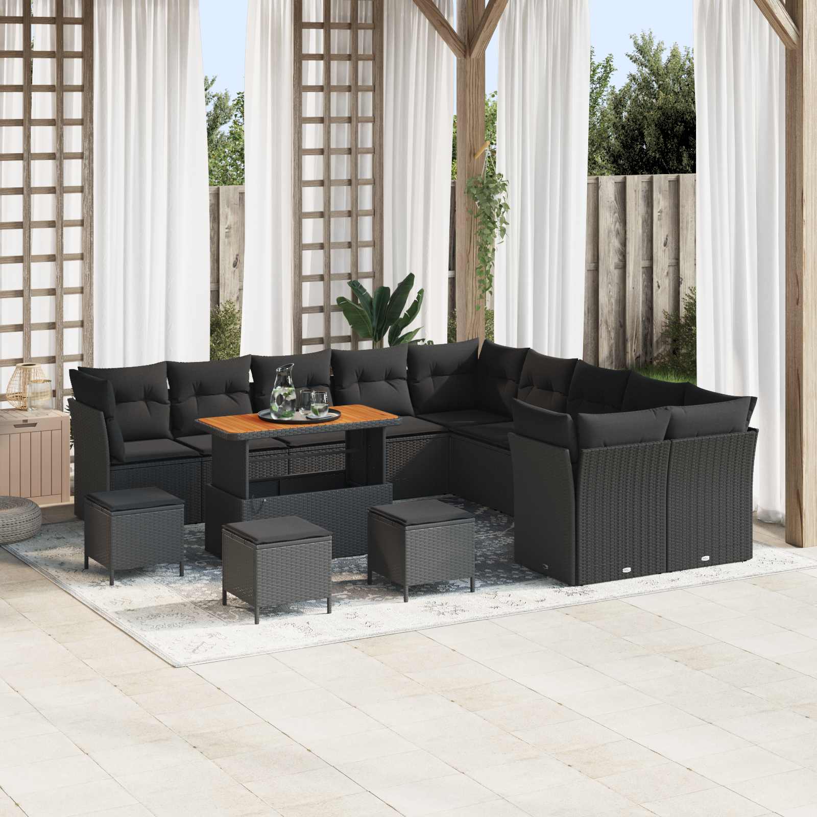 Tuin Sofa Set 14 st Zwart poly rattan