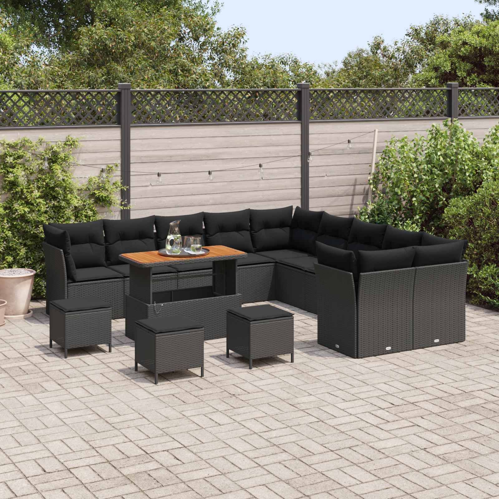 Tuin Sofa Set 14 st Zwart poly rattan