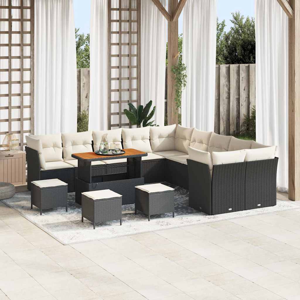 Tuin Sofa Set 14 st Zwart en Crème poly rattan