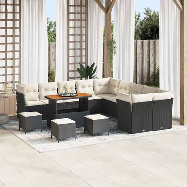 Tuin Sofa Set 14 st Zwart en Crème poly rattan