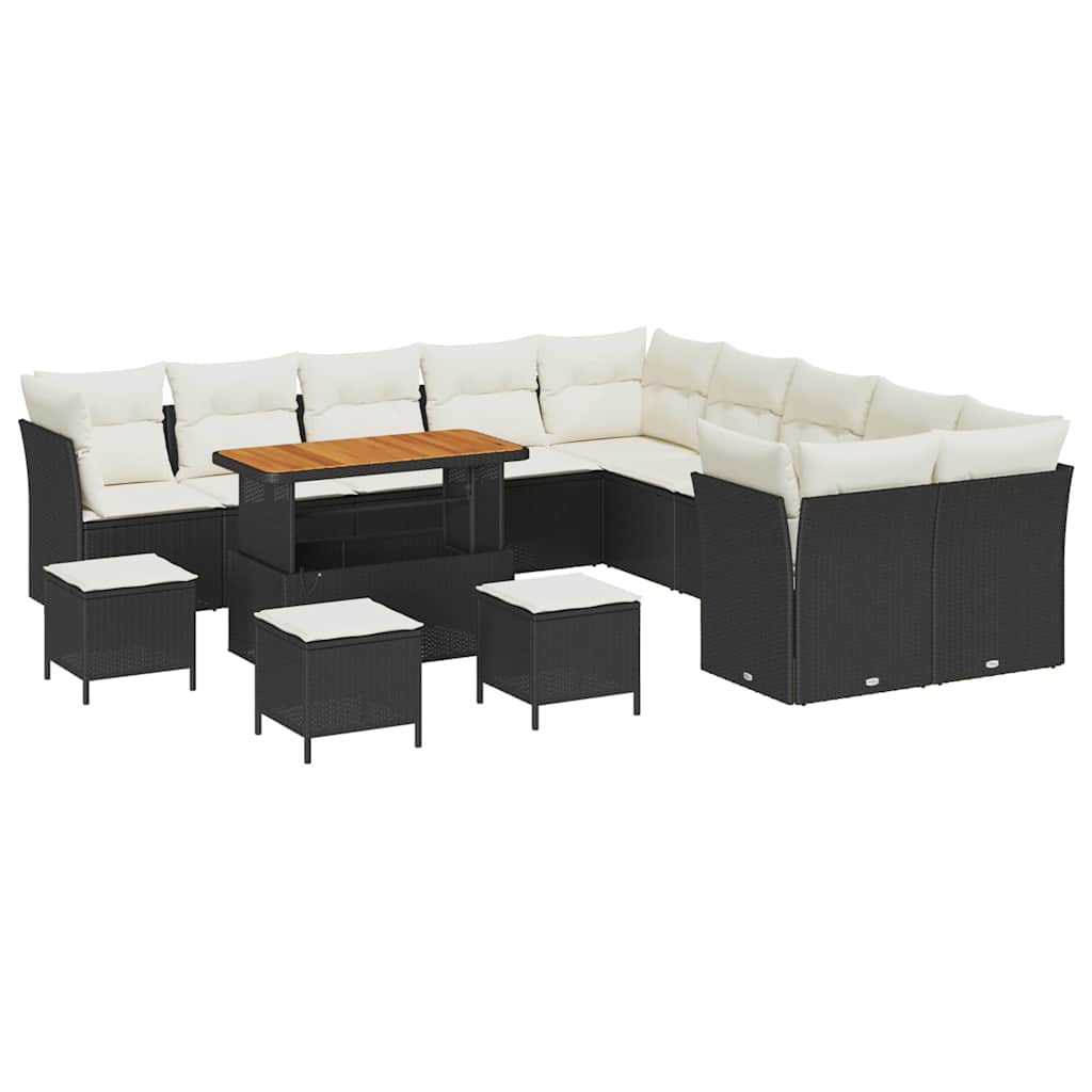 Tuin Sofa Set 14 st Zwart en Crème poly rattan