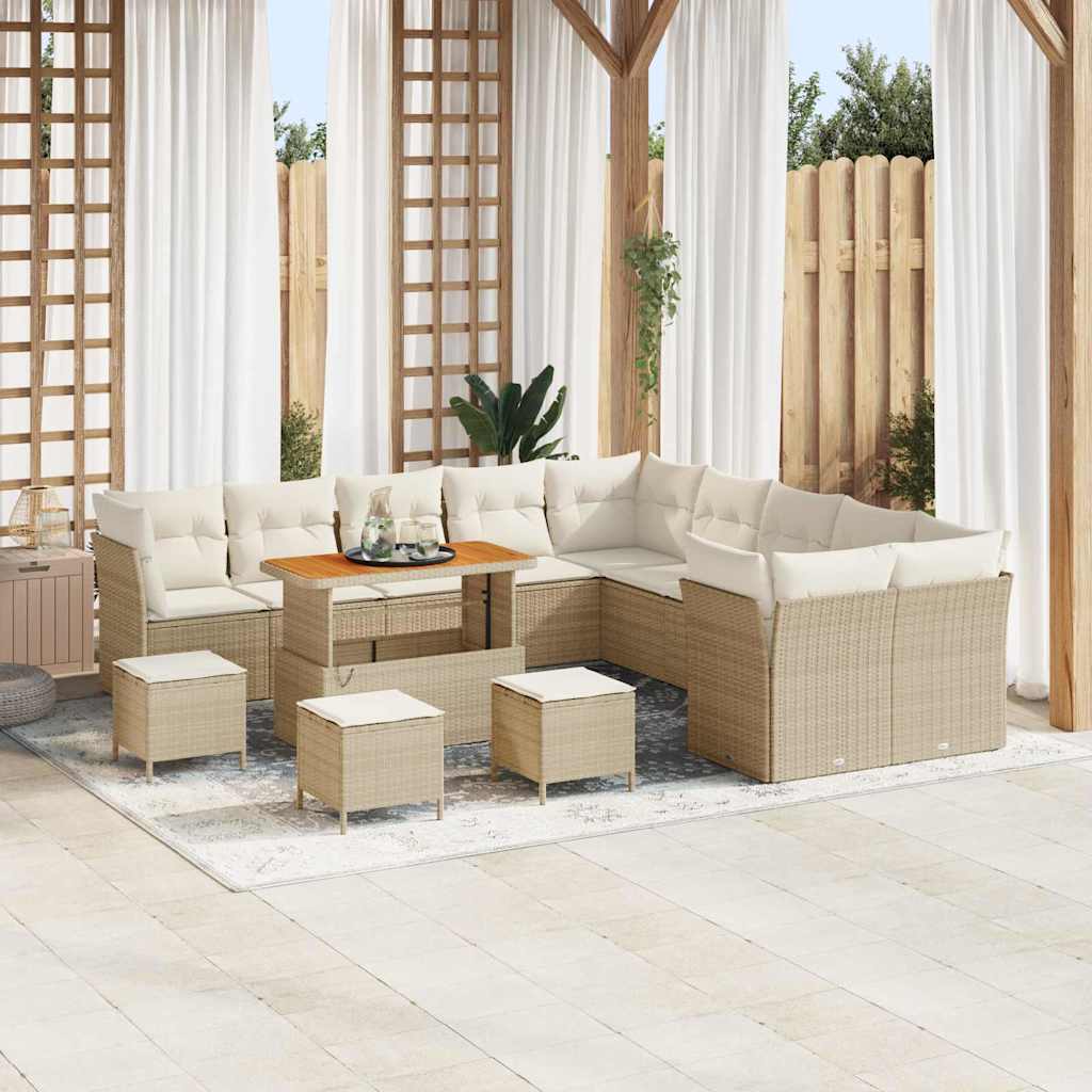 Tuin Sofa Set 14 st Beige en Crème poly rattan