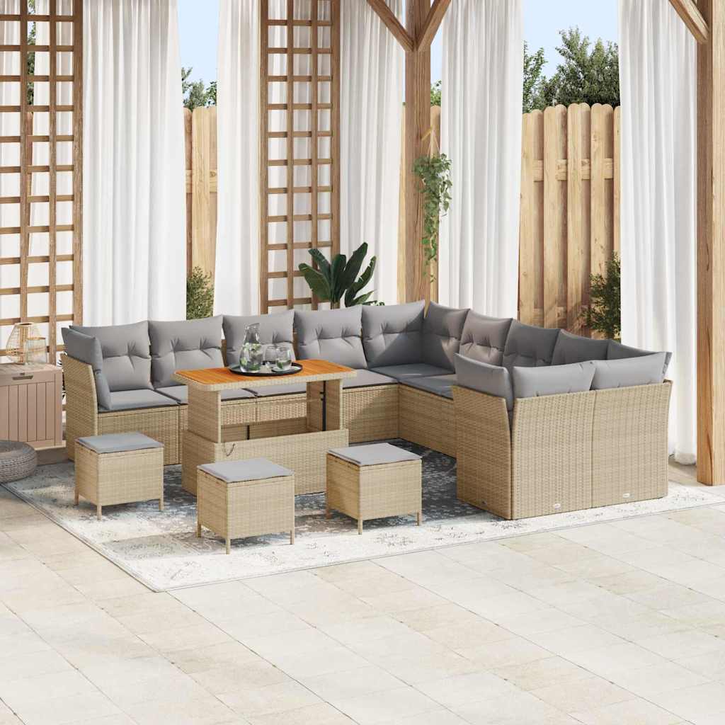 Tuin Sofa Set 14 st Beige en Licht Grijs poly rattan