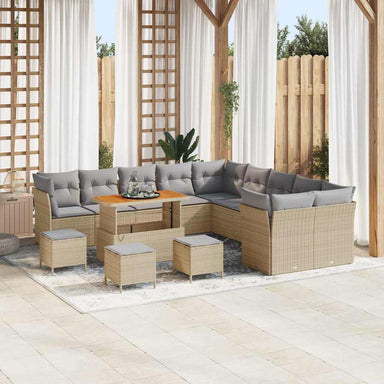 Tuin Sofa Set 14 st Beige en Licht Grijs poly rattan