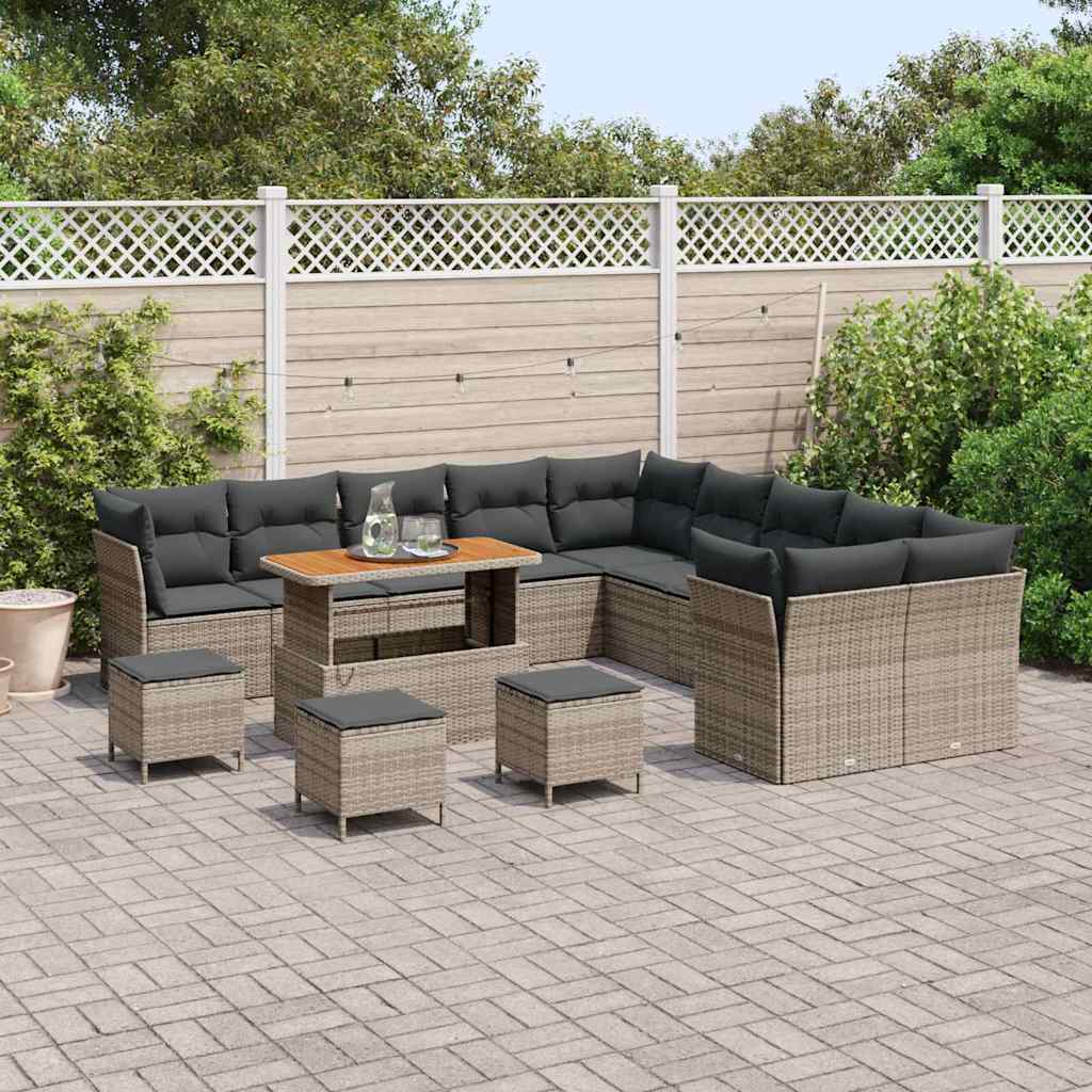 Tuin Sofa Set 14 st Grijs poly rattan