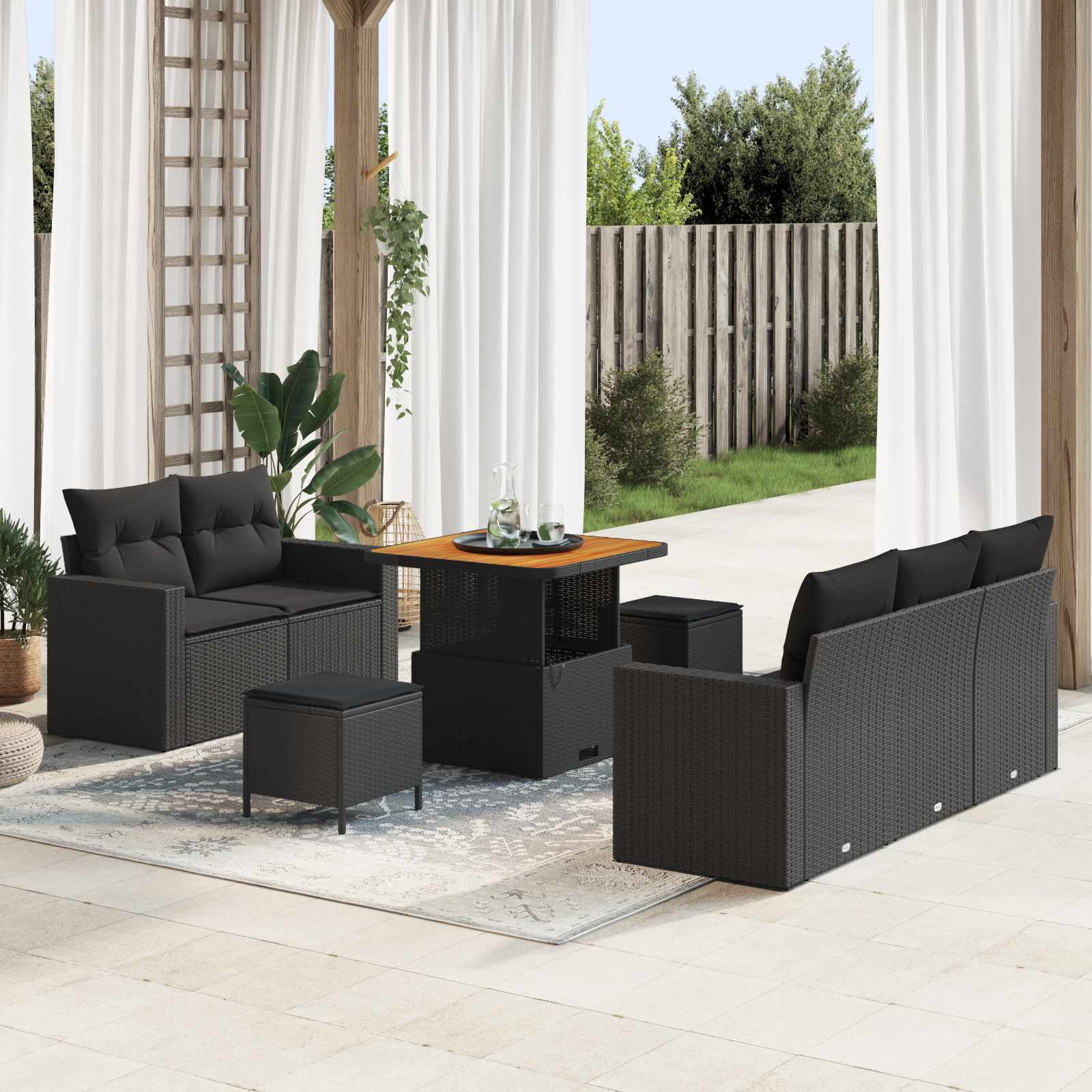 Tuin Sofa Set 8 st 5-Aantal zitplaatsen Zwart poly rattan