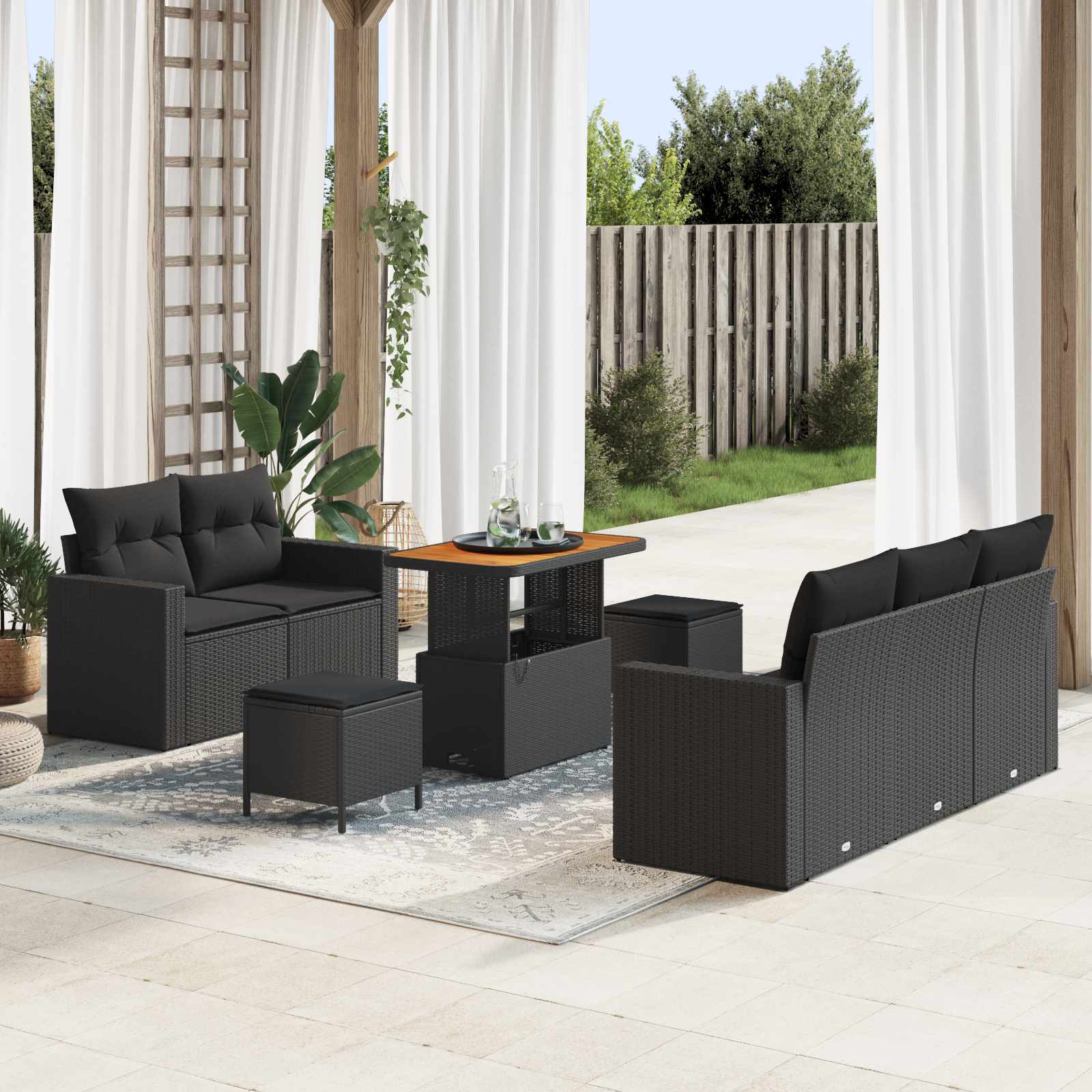 Tuin Sofa Set 8 st 5-Aantal zitplaatsen Zwart poly rattan