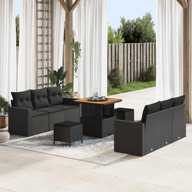 Tuin Sofa Set 9 st 6-Aantal zitplaatsen Zwart poly rattan
