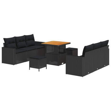 Tuin Sofa Set 9 st 6-Aantal zitplaatsen Zwart poly rattan