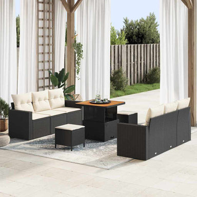 Tuin Sofa Set 9 st 6-Aantal zitplaatsen Zwart en Crème