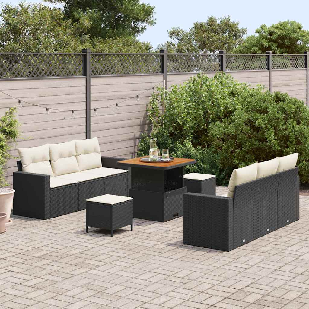Tuin Sofa Set 9 st 6-Aantal zitplaatsen Zwart en Crème