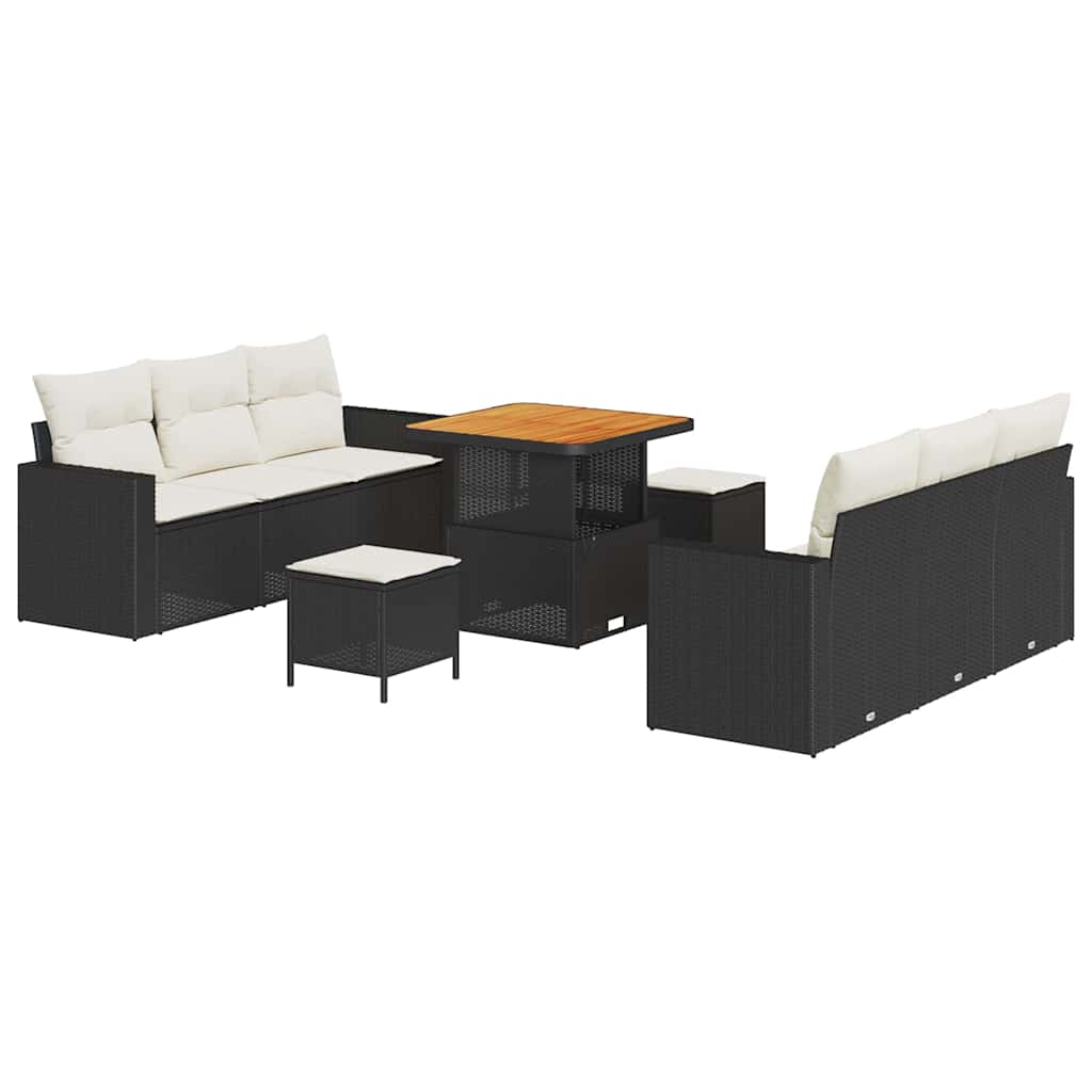 Tuin Sofa Set 9 st 6-Aantal zitplaatsen Zwart en Crème