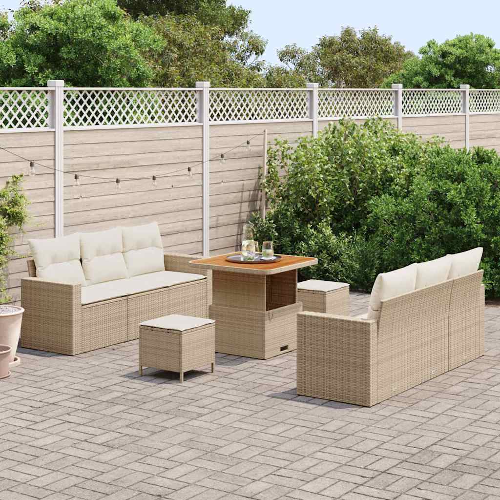 Tuin Sofa Set 9 st 6-Aantal zitplaatsen Beige en Crème