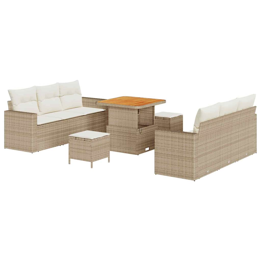 Tuin Sofa Set 9 st 6-Aantal zitplaatsen Beige en Crème