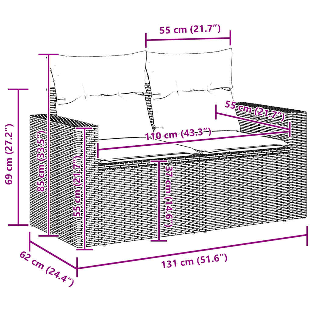 Tuin Sofa Set 9 st 6-Aantal zitplaatsen Beige en Crème