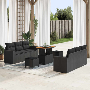 Tuin Sofa Set 9 st 6-Aantal zitplaatsen Zwart poly rattan