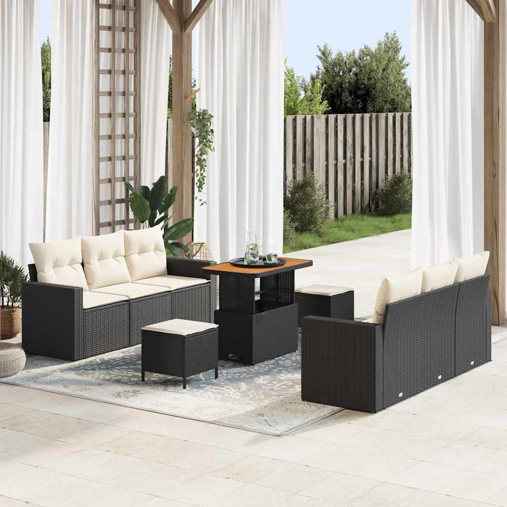 Tuin Sofa Set 9 st 6-Aantal zitplaatsen Zwart en Crème