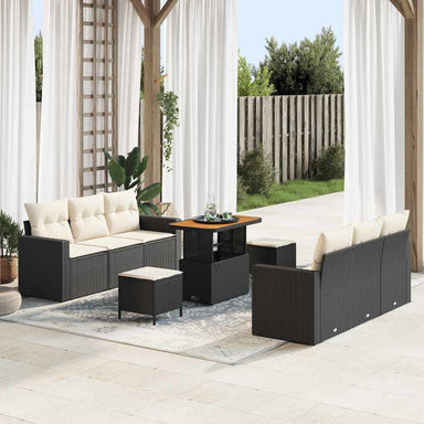 Tuin Sofa Set 9 st 6-Aantal zitplaatsen Zwart en Crème