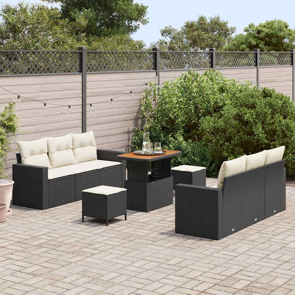 Tuin Sofa Set 9 st 6-Aantal zitplaatsen Zwart en Crème