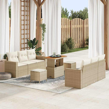 Tuin Sofa Set met kussen met opslag 9 pcs beige en crèmekleurig