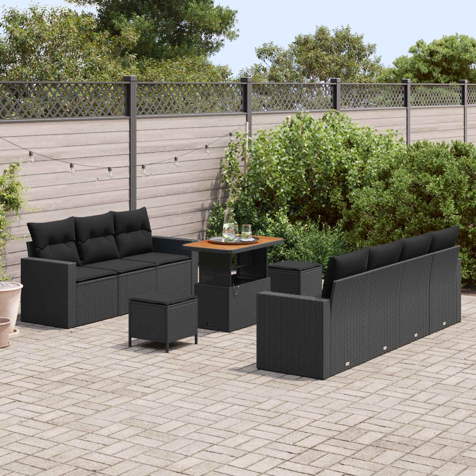 Tuin Sofa Set 10 st 7-Aantal zitplaatsen Zwart poly rattan