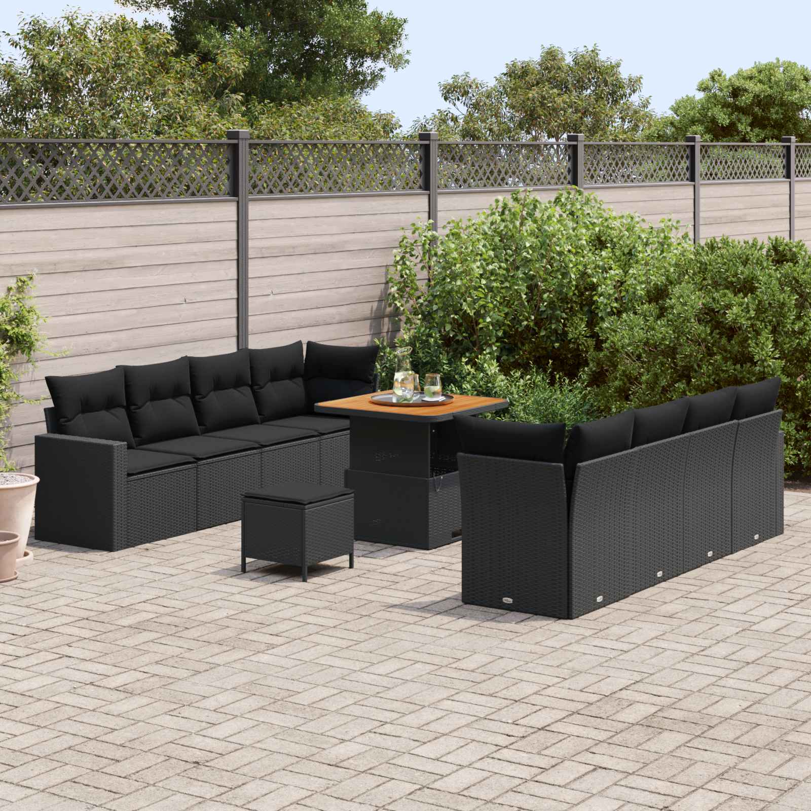 Tuinbankenset 12 st 12-Aantal zitplaatsen Zwart poly rattan
