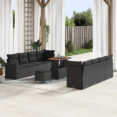 Tuinbankenset 12 st 12-Aantal zitplaatsen Zwart poly rattan