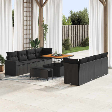 Tuinbankenset 12 st 12-Aantal zitplaatsen Zwart poly rattan