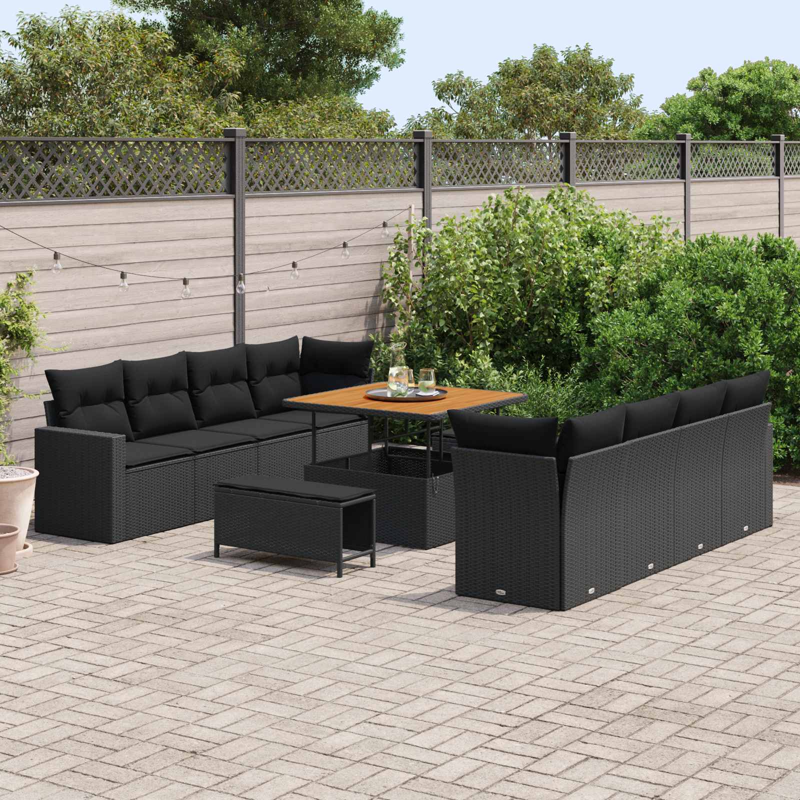 Tuinbankenset 12 st 12-Aantal zitplaatsen Zwart poly rattan