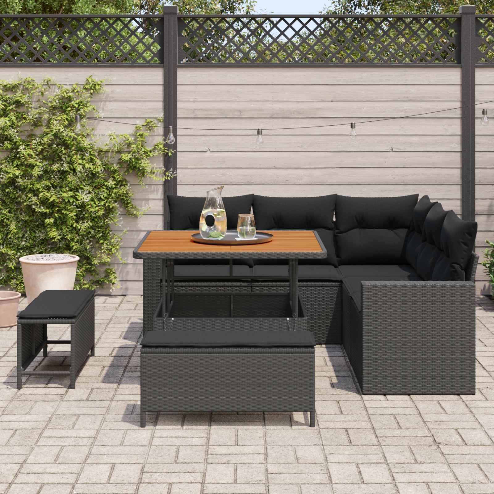 Tuinbankenset 9 st 6-Aantal zitplaatsen Zwart poly rattan