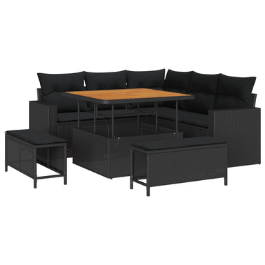 Tuinbankenset 9 st 6-Aantal zitplaatsen Zwart poly rattan