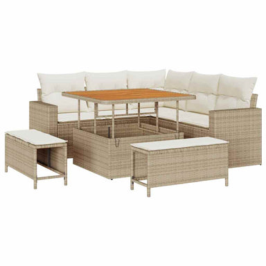 Tuinbankenset met kussen 9 pcs Beige en Crème poly rattan