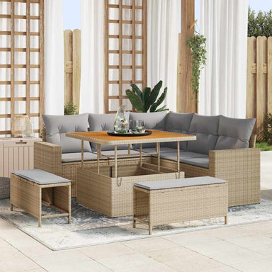 Tuinbankenset 9 st 6-Aantal zitplaatsen Beige en Licht Grijs