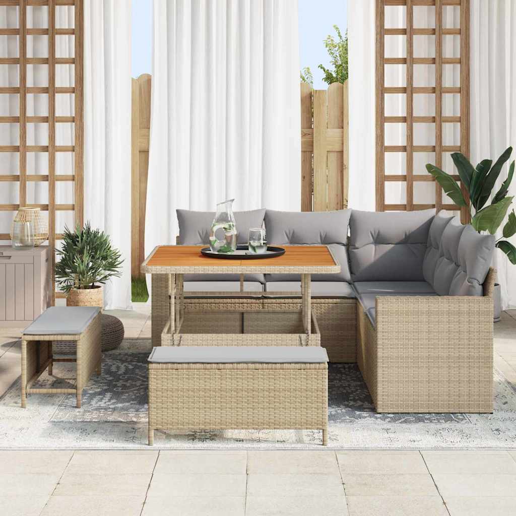 Tuinbankenset 9 st 6-Aantal zitplaatsen Beige en Licht Grijs