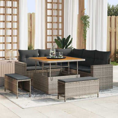 Tuinbankenset 9 st 6-Aantal zitplaatsen Grijs poly rattan