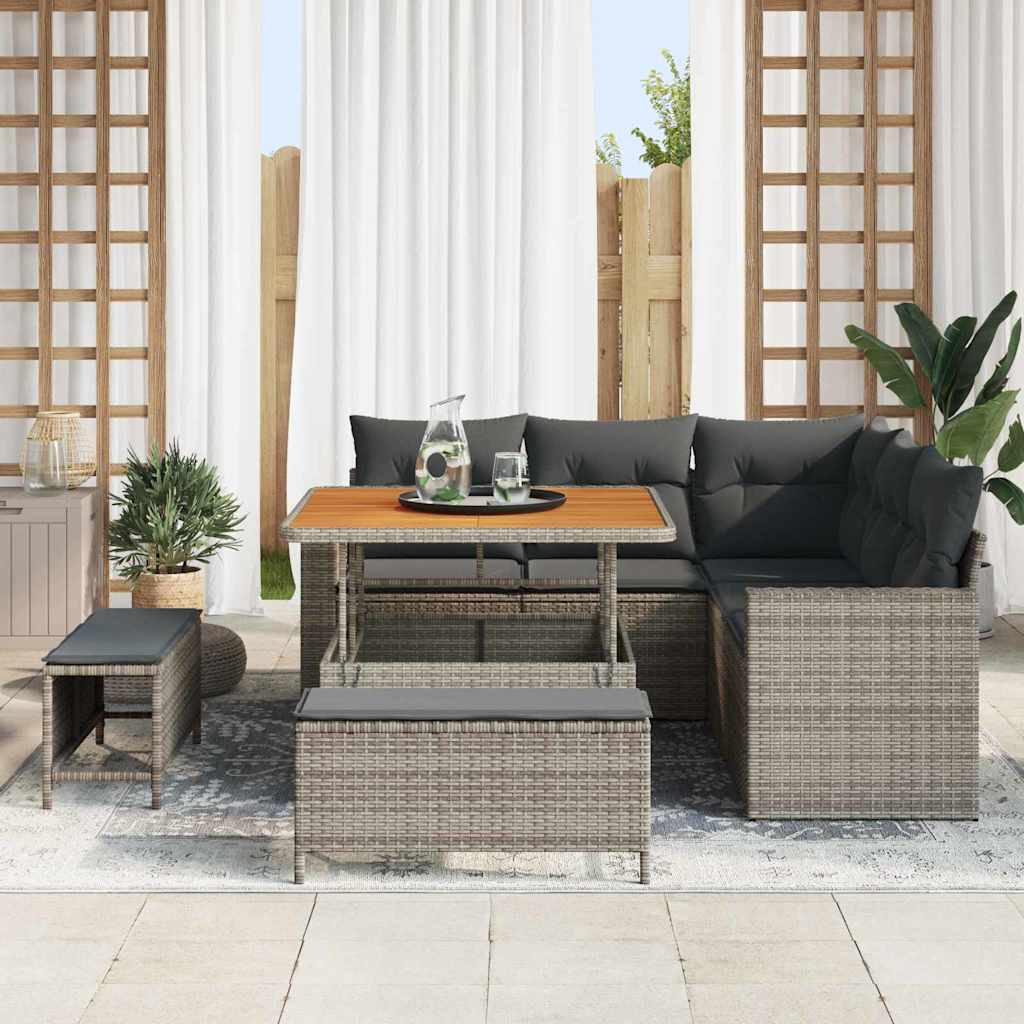 Tuinbankenset 9 st 6-Aantal zitplaatsen Grijs poly rattan