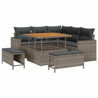 Tuinbankenset 9 st 6-Aantal zitplaatsen Grijs poly rattan
