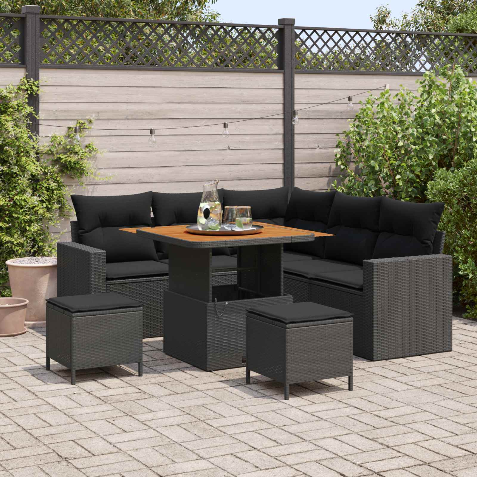 Tuinbankenset 9 st 6-Aantal zitplaatsen Zwart poly rattan