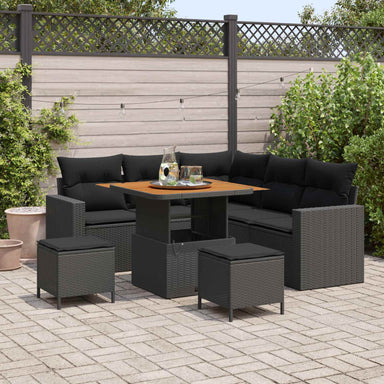 Tuinbankenset 9 st 6-Aantal zitplaatsen Zwart poly rattan