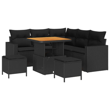 Tuinbankenset 9 st 6-Aantal zitplaatsen Zwart poly rattan