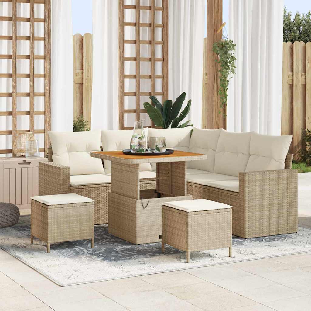 Tuinbankenset 9 st 6-Aantal zitplaatsen Beige en Crème