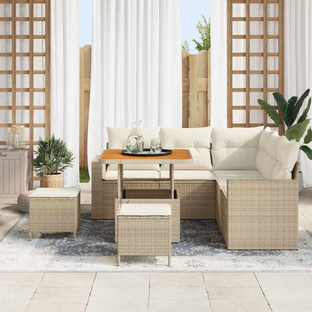 Tuinbankenset 9 st 6-Aantal zitplaatsen Beige en Crème