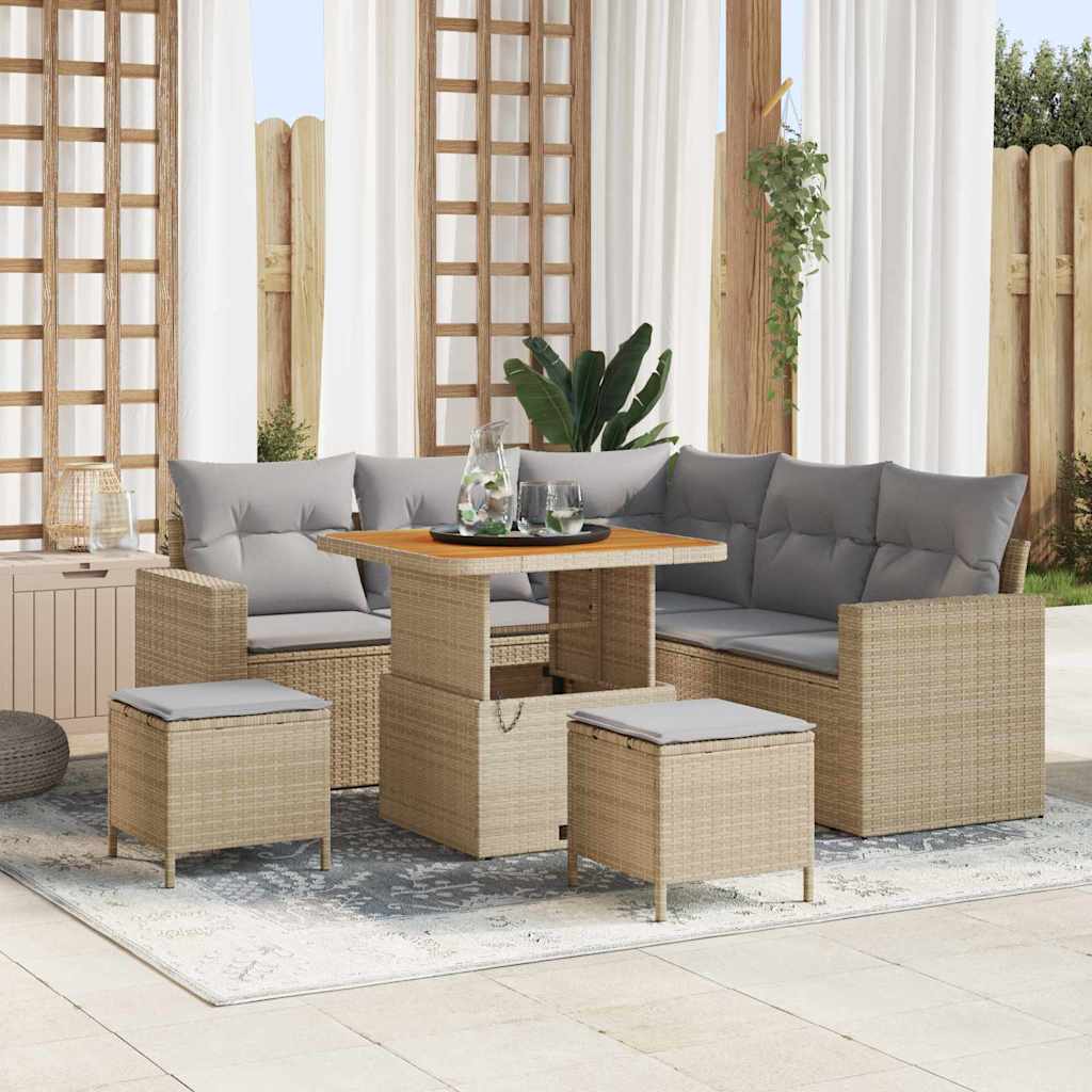 Tuinbankenset 9 st 6-Aantal zitplaatsen Beige en Licht Grijs
